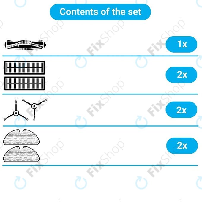 Set de piese de schimb pentru Xiaomi Mi Robot Vacuum Mop (Mijia 1C), 2 (Mijia 2C) 2 Pro+ (Mijia 1T) (1x Perie principală, 2x Filter, 2x Perie laterală, 2x Mop)