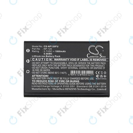 Baterie pentru Toshiba Camileo H30, FujiFilm NP-120, 1800mAh, Li-Ion, 3.7V, PX1657, HQ