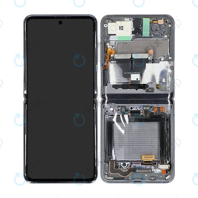 Samsung Galaxy Z Flip 5G F707B - Ecran LCD + Sticlă Tactilă + Ramă (Mystic Gray) - GH82-23351A Genuine Service Pack