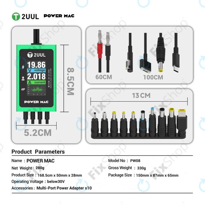 Cablu de alimentare pentru diagnosticare cu afișaj pentru laptopuri, 2UUL PW08