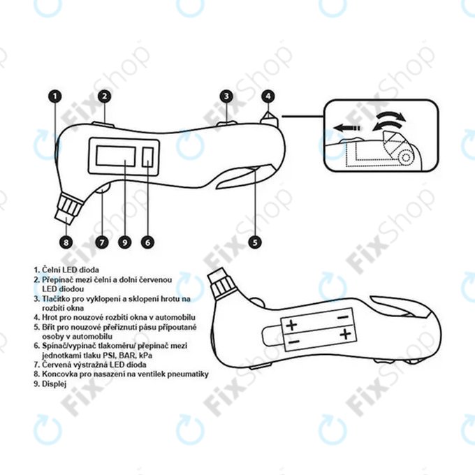 Extol Premium 8863050 Emergency - Manometru 5 în 1 Măsurare Presiune în Anvelope