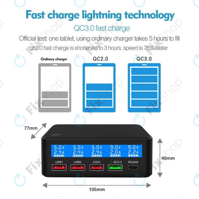FixPremium - Statie de incarcare USB (USB 2.0, USB 3.0, USB-C)