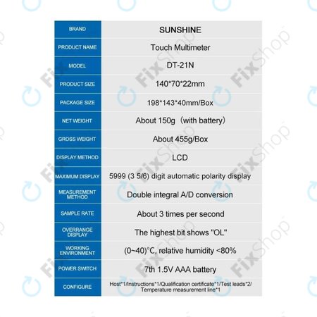 Sunshine DT-20N - Touch Multimeter
