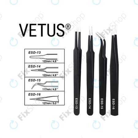 Vetus ESD-14 - Pensetă metalică antistatică cu vârf ascuțit (110mm)