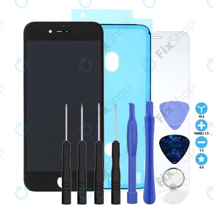 Apple iPhone 8, SE (2020), SE (2022) - Ecran LCD + Sticlă Tactilă + Ramă (Black) TFT + Autocolant sub LCD + Geam securizat + Set de Unelte - Multipack
