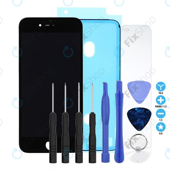 Ecran In-Cell pentru iPhone 8, SE (2020), SE (2022), Black, Sticlă tactilă cu ramă, Adeziv (Adhesive), Sticlă temperată, Unelte, FixPremium