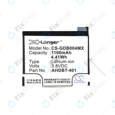 Baterie pentru GoPro Hero 4, 1160mAh, Li-Ion, 3.8V, AHDBT-401, HQ