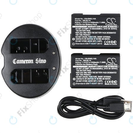 2 baterii cu încărcător pentruNikon Coolpix P7000, P7700, D3100, D3200, D5100, 1030mAh, Li-Ion, 7.4V, EN-EL14, HQ