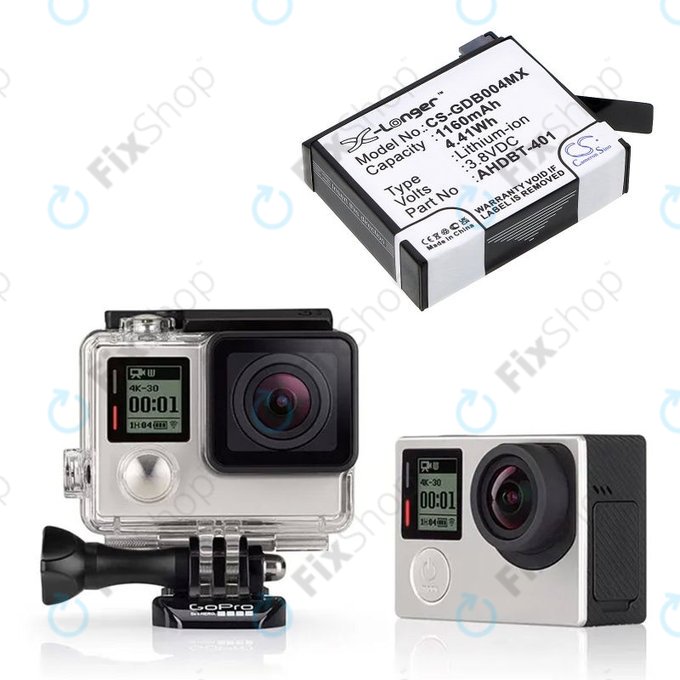 Baterie pentru GoPro Hero 4, 1160mAh, Li-Ion, 3.8V, AHDBT-401, HQ