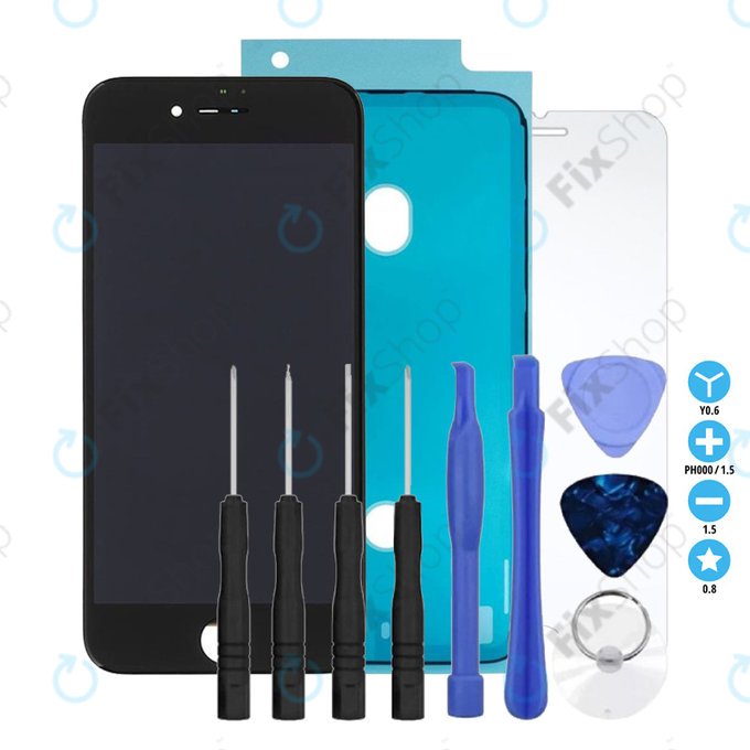 Apple iPhone 7 - Ecran LCD + Sticlă Tactilă + Ramă (Black) TFT + Autocolant sub LCD + Geam securizat + Set de Unelte - Multipack