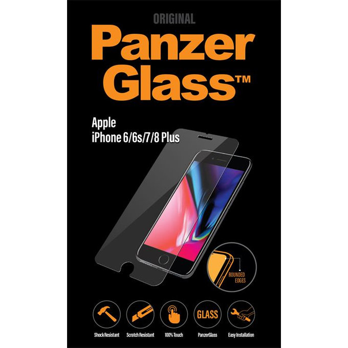 PanzerGlass - Geam Securizat Standard Fit pentru iPhone 6 Plus, 6s Plus, 7 Plus, 8 Plus, transparent