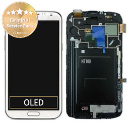 Samsung Galaxy Note 2 N7100 - Ecran LCD + Sticlă Tactilă + Ramă (Marble White) - GH97-14112A Genuine Service Pack