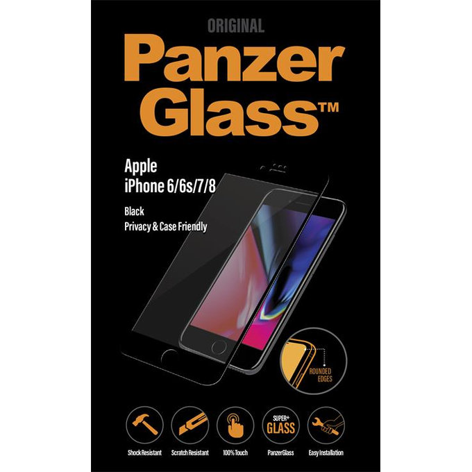 PanzerGlass - Sticlă întârită Privacy Case Friendly pentru iPhone 8/7/6s/6, negru