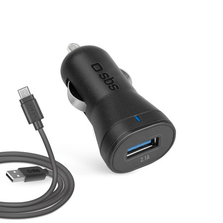 SBS - Incărcător de Ma?ină USB + Cablu USB / Micro-USB, negru