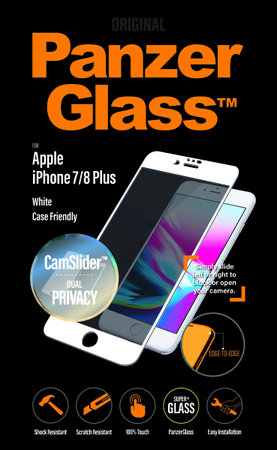 PanzerGlass - Sticlă întârită Privacy CamSlider pentru iPhone 8/7/6s/6 Plus, albă
