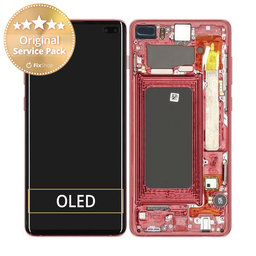 Samsung Galaxy S10 Plus G975F - Ecran LCD + Sticlă Tactilă + Ramă (Cardinal Red) - GH82-18849H, GH82-18834H Genuine Service Pack
