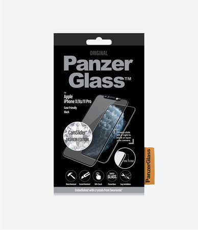 PanzerGlass - Sticla securizată CamSlider Swarovski pentru iPhone 11 Pro/XS/X, neagră
