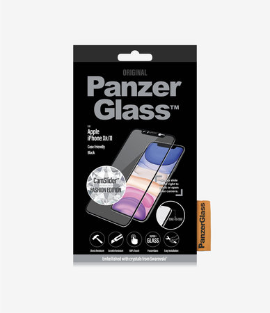 PanzerGlass - Sticlă întârită CamSlider Swarovski pentru iPhone 11/XR, neagră
