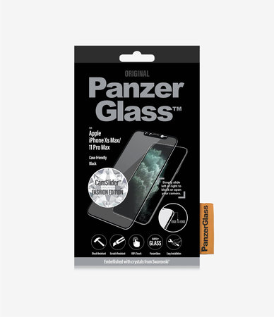 PanzerGlass - Sticlă întârită Case Friendly CamSlider Swarovski pentru iPhone 11 Pro Max/XS Max, neagră