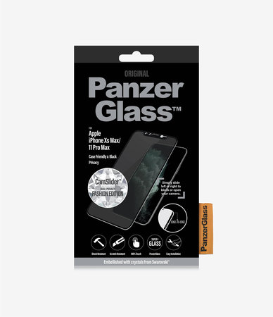 PanzerGlass - Sticlă întârită Privacy Case CamSlider Swarovski pentru iPhone 11 Pro Max/XS Max, neagră
