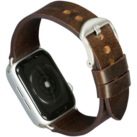 MODE - Brățară piele Bornholm pentru Apple Watch 44 mm, maro închis/argintiu
