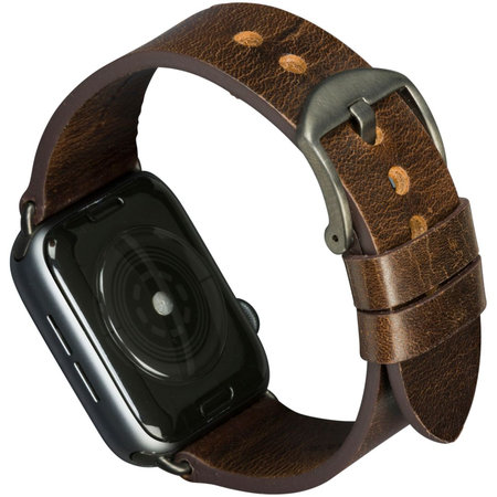 MODE - Brățară piele Bornholm pentru Apple Watch 44 mm, maro închis/gri spațial