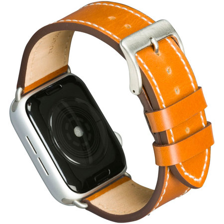 MODE - Brățară piele Copenhagen pentru Apple Watch 44 mm, maro/argintie