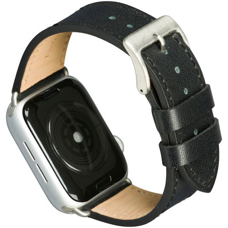 MODE - Brățară piele Copenhaga pentru Apple Watch 44 mm, negru/argintie