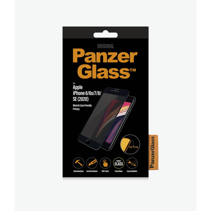 PanzerGlass - Geam Securizat Privacy Case Friendly pentru iPhone 6, 6s, 7, 8, SE 2020 & SE 2022, negru