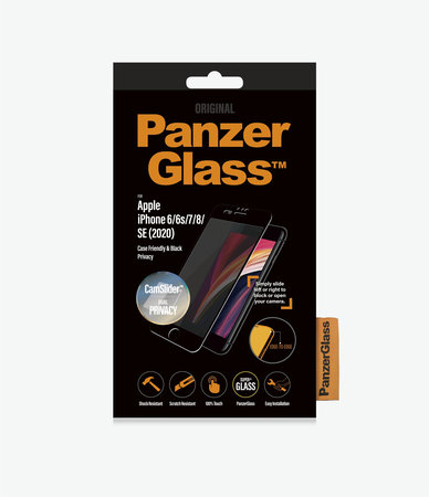 PanzerGlass - Geam Securizat Privacy Case Friendly CamSlider pentru iPhone 6, 6s, 7, 8, SE 2020 ?i SE 2022, black