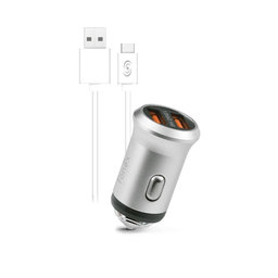 Fonex - Set de Încărcare auto 2x USB / USB-C, 2100 mA, 10W, argint