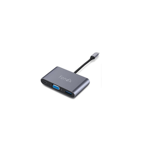 Fonex - hub din aluminiu 3 în 1 USB-C/VGA, USB 3.0, gri
