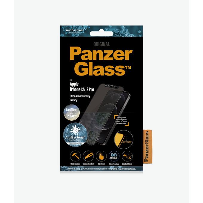 PanzerGlass - Geam Securizat Privacy Case Friendly CamSlider AB pentru iPhone 12 & 12 Pro, negru
