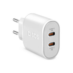 SBS - 20W Adaptor de încărcare 2x USB-C Power Delivery, alb