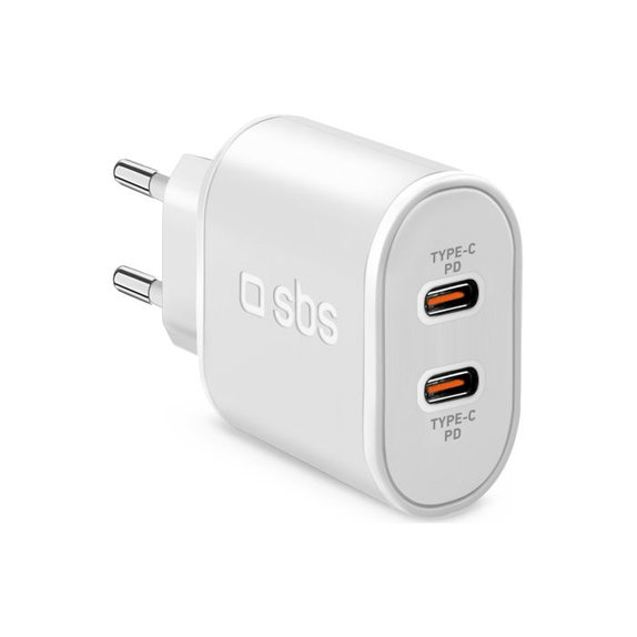 SBS - 20W Adaptor de încărcare 2x USB-C Power Delivery, alb