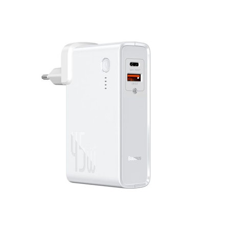 Baseus - Adaptor de încărcare cu PowerBank, 45W USB, USB-C, alb