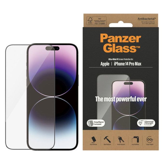 Sticlă securizată UWF AB cu aplicator pentru iPhone 14 Pro Max, Negru, PanzerGlass