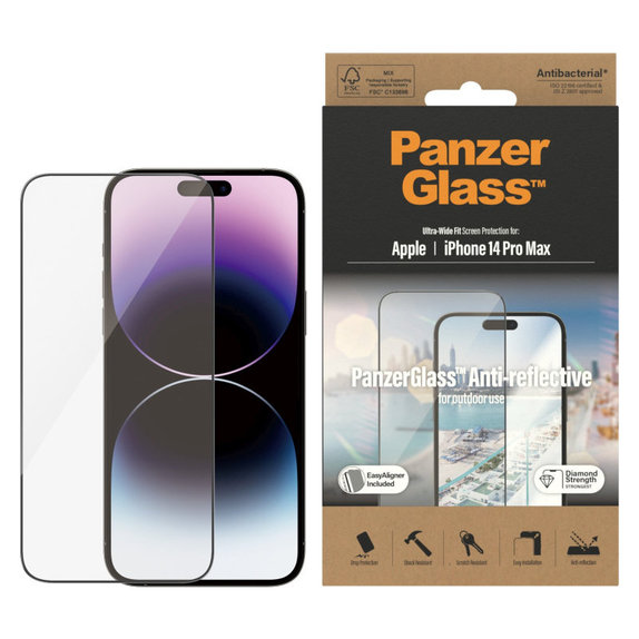 Sticlă securizată UWF Anti-Reflective AB cu aplicator pentru iPhone 14 Pro Max, Negru, PanzerGlass