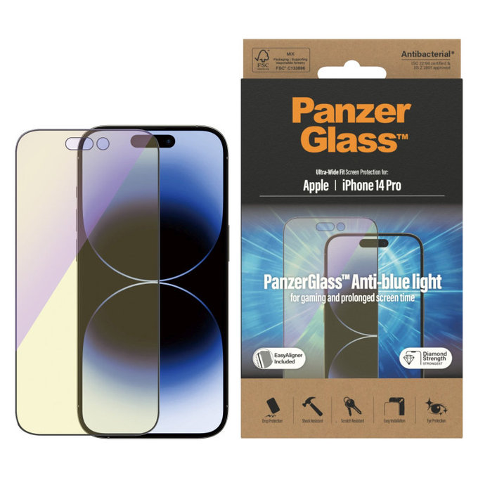 Sticlă securizată UWF Anti-Bluelight AB cu aplicator pentru iPhone 14 Pro, Negru, PanzerGlass