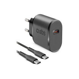 SBS - 15W Adaptor de încărcare USB-C + Cablu USB-C / USB-C (1m), negru