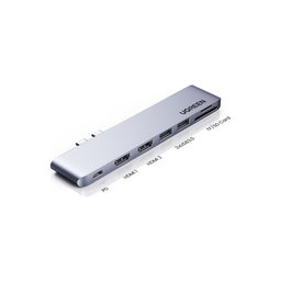 UGREEN - Dual USB-C Hub 7in1, gri