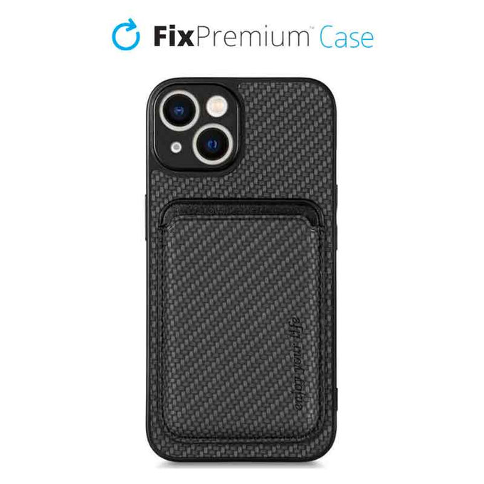 FixPremium - Caz Carbon cu MagSafe Wallet pentru iPhone 13 mini, negru