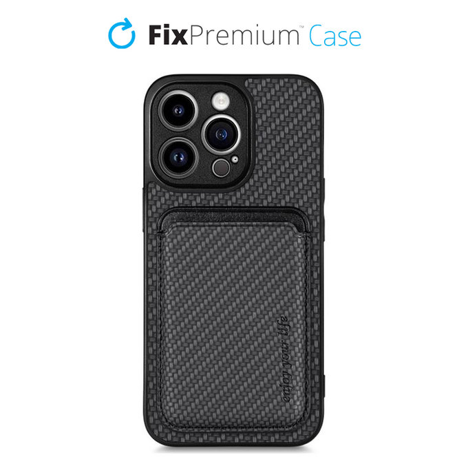 FixPremium - Caz Carbon cu MagSafe Wallet pentru iPhone 13 Pro, negru