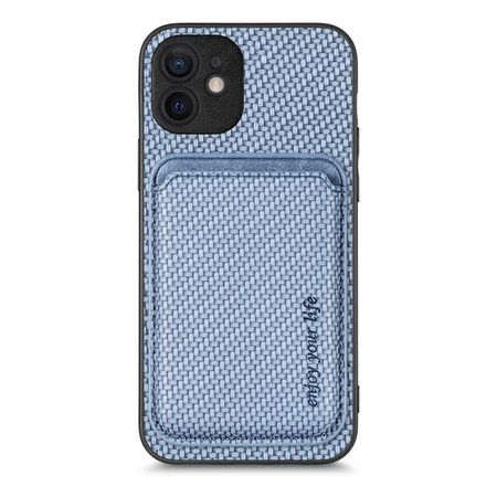 FixPremium - Caz Carbon cu MagSafe Wallet pentru iPhone 12 mini, albastru