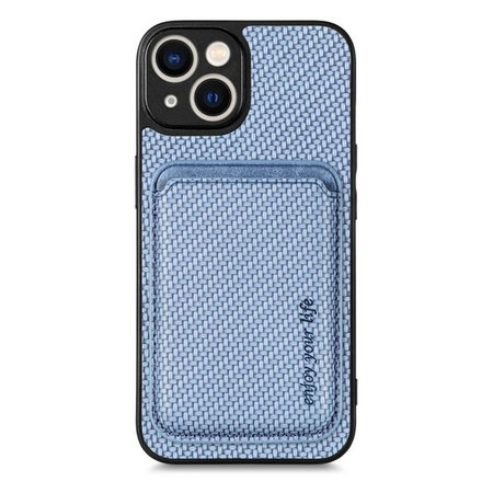 FixPremium - Caz Carbon cu MagSafe Wallet pentru iPhone 13 mini, albastru