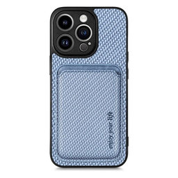 FixPremium - Caz Carbon cu MagSafe Wallet pentru iPhone 13 Pro, albastru