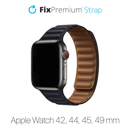 FixPremium - Curea Leather Loop TPU pentru Apple Watch (42, 44, 45 & 49mm), negru