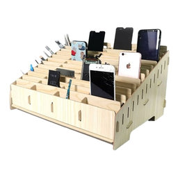 Suport / Organizator universal din lemn pentru telefoane cu 48 de compartimente