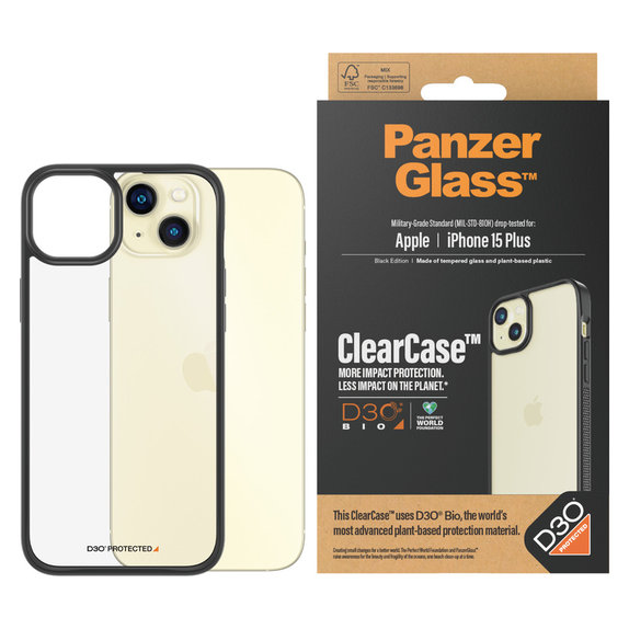 Caz ClearCase D3O pentru iPhone 15 Plus, Negru, PanzerGlass