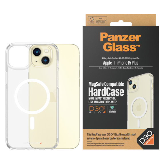 Caz HardCase D3O cu MagSAFE by PanzerGlass pentru iPhone 15 Plus, Transparent, PanzerGlass